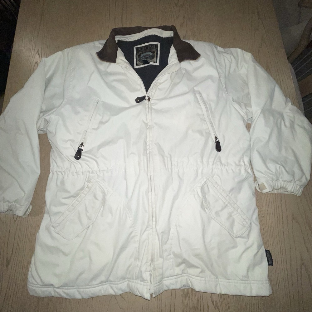 Vtg Pacific Trail Jacket Mens XL Off White Canvas Corduroy Collar Fleece Lined